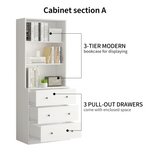 RichYa 71'' Tall Bookshelf with 3 Drawers,3 Tier Display Bookcase with Adjustable Shelves for Home Office,Living Room,White