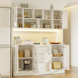 RichYa 64.4''H Kitchen Pantry Cabinet with RGB LED Light,3 Drawers Hutch Buffet Storage Cabinet with Glass Doors & Adjustable Shelves for Dining Room