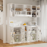 RichYa 3Pcs Kitchen Storage Cabinets and Countertops,Pantry Hutch Set with Glass Doors and Shelves,Freestanding Coffe Bar for Dining Room