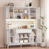 RichYa 64.4''H Kitchen Pantry Cabinet with RGB LED Light,2 Drawers Hutch Buffet Storage Cabinet with Glass Doors & Adjustable Shelves for Dining Room,White