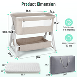 Cowiewie Baby Bassinet, Portable Bedside Bassinet with Wheels, Storage & Travel Bag, for 0-6 Months, Brown