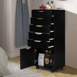 RichYa 5-Drawer Dresser with Caster Wheels, Chest of Drawers with Bottom Cabinet Storage,Storage Cabinet for Bedroom,Home Office (Black)