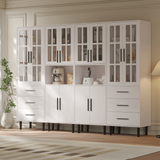 RichYa 4Pcs Pantry Storage Cabinet,Modular Furniture Cabinets with Shelves & Display Glass Doors for Kitchen,Dining Room