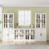 RichYa Kitchen Pantry Cabinet Set of 4,111" W Buffet Sideboard Coffee Bar with Glass Door Hutch,Modular Storage Cabinets with Shelves & Drawers for Dining Room,White