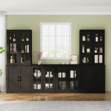 RichYa Kitchen Pantry Cabinet Set of 4,111" W Buffet Sideboard Coffee Bar with Glass Door Hutch,Modular Storage Cabinets with Shelves & Drawers for Dining Room,White