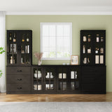 RichYa Kitchen Pantry Cabinet Set of 4,111" W Buffet Sideboard Coffee Bar with Glass Door Hutch,Modular Storage Cabinets with Shelves & Drawers for Dining Room,White