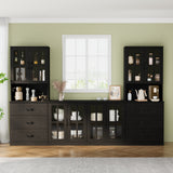 RichYa Kitchen Pantry Cabinet Set of 4,111" W Buffet Sideboard Coffee Bar with Glass Door Hutch,Modular Storage Cabinets with Shelves & Drawers for Dining Room,White