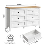 RichYa 6 Drawer Dresser for Bedroom,Chest of Drawers with Metal Knobs,Dresser for Closet,Wood