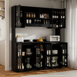 RichYa 3Pcs Kitchen Storage Cabinets and Countertops,Pantry Hutch Set with Glass Doors and Shelves,Freestanding Coffe Bar for Dining Room