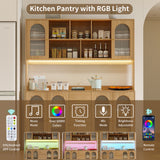 RichYa 64.4''H Kitchen Pantry Cabinet with RGB LED Light,3 Drawers Hutch Buffet Storage Cabinet with Glass Doors & Adjustable Shelves for Dining Room