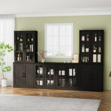 RichYa Kitchen Pantry Cabinet Set of 4,111" W Buffet Sideboard Coffee Bar with Glass Door Hutch,Modular Storage Cabinets with Shelves & Drawers for Dining Room,White