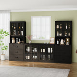 RichYa Kitchen Pantry Cabinet Set of 4,111" W Buffet Sideboard Coffee Bar with Glass Door Hutch,Modular Storage Cabinets with Shelves & Drawers for Dining Room,White