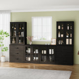 RichYa Kitchen Pantry Cabinet Set of 4,111" W Buffet Sideboard Coffee Bar with Glass Door Hutch,Modular Storage Cabinets with Shelves & Drawers for Dining Room,White