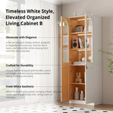 RichYa 71"H Tall Kitchen Pantry Cabinet with LED Light,4 Glass Doors Curio Cabinet,5 Tier Display Cabinets for Dining Living Room,Green(A)