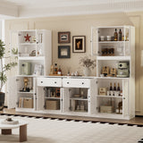 RichYa 4Pcs Kitchen Pantry Storage Cabinet Set,Modular Furniture Cabinets with Display Glass Doors,Hutch Buffet Cabinet with Drawers & Countertop for Dining Room