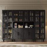 RichYa 4Pcs Pantry Storage Cabinet,Modular Furniture Cabinets with Shelves & Display Glass Doors for Kitchen,Dining Room