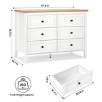 RichYa 6 Drawer Dresser for Bedroom,Chest of Drawers with Metal Knobs,Dresser for Closet,Wood