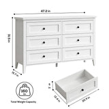 RichYa 6 Drawer Dresser for Bedroom,Chest of Drawers with Metal Knobs,Dresser for Closet,White