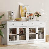RichYa 4-Piece TV Stand for TVs up to 75”,Entertainment Center with Bookshelves for TVs,TV Stand Cabinets with 8 Drawers for Living Room,White