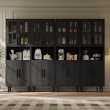RichYa 4Pcs Pantry Storage Cabinet,Modular Furniture Cabinets with Shelves & Display Glass Doors for Kitchen,Dining Room