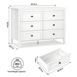 RichYa 6 Drawer Dresser for Bedroom,Chest of Drawers with Metal Knobs,Dresser for Closet,White