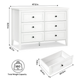 RichYa 6 Drawer Dresser for Bedroom,Chest of Drawers with Metal Knobs,Dresser for Closet,White