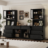 RichYa 4Pcs Kitchen Pantry Storage Cabinet Set,Modular Furniture Cabinets with Display Glass Doors,Hutch Buffet Cabinet with Drawers & Countertop for Dining Room