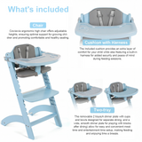 Cowiewie 3-in-1 Convertible Wooden Baby High Chair, 10-Level Height, 2-Tier Removable Tray, 2 Waterproof Cushions for Babies & Toddlers