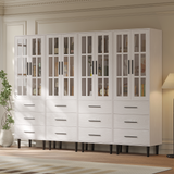 RichYa 4Pcs Pantry Storage Cabinet,Modular Furniture Cabinets with Shelves & Display Glass Doors for Kitchen,Dining Room