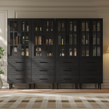 RichYa 4Pcs Pantry Storage Cabinet,Modular Furniture Cabinets with Shelves & Display Glass Doors for Kitchen,Dining Room
