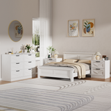 RichYa 3 Piece Bedroom Furniture Set, White 6 Drawer Dresser and Nightstand Set,Modern Dresser and 2 Nightstands with Charging Station
