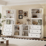 RichYa 4Pcs Kitchen Pantry Storage Cabinet Set,Modular Furniture Cabinets with Display Glass Doors,Hutch Buffet Cabinet with Drawers & Countertop for Dining Room