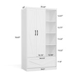 RichYa 71"H Armoire Wardrobe Closet with Drawer,Clothes Storage Cabinet with Hanging Rod,Large Wardrobe Closet with Shelves & 2 Doors for Bedroom