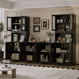 RichYa 4Pcs Kitchen Pantry Storage Cabinet Set,Modular Furniture Cabinets with Display Glass Doors,Hutch Buffet Cabinet with Drawers & Countertop for Dining Room