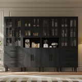 RichYa 4Pcs Pantry Storage Cabinet,Modular Furniture Cabinets with Shelves & Display Glass Doors for Kitchen,Dining Room