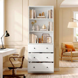 RichYa 71'' Tall Bookcase with 3 Drawers,3 Tier Display Bookshelves for Home Office,Living Room,White