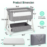 Cowiewie Baby Bassinet Bedside Portable Bassinet W/ Wheels Storage Travel Bag, for 0-6 Months, Dark Gray