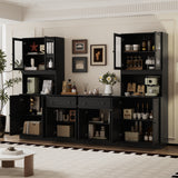 RichYa 4Pcs Kitchen Pantry Storage Cabinet Set,Modular Furniture Cabinets with Display Glass Doors,Hutch Buffet Cabinet with Drawers & Countertop for Dining Room