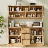 RichYa 59.1"W Large Kitchen Pantry Hutch Cabinet, Tall Coffee Bar Storage Cabinet with 6 Glass Doors, 3 Drawers & Microwave Shelf, Freestanding Cupboard with Large Countertop,White