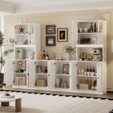 RichYa 4Pcs Kitchen Pantry Storage Cabinet Set,Modular Furniture Cabinets with Display Glass Doors,Hutch Buffet Cabinet with Drawers & Countertop for Dining Room