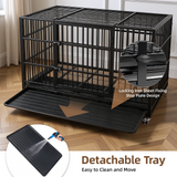 RichYa 48 inch Heavy Duty Indestructible Dog Crate, Escape-Proof Dog Crate Cage Kennel with 4 Lockable Wheels, High Anxiety Dog Crate with Double Door and Removable Tray Design, for Large Dogs
