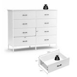 47.2'' Drawer Dresser Chest of 8 Drawers, Storage Dresser Tower for Bedroom, Living Room, Hallway, Nursery, White Storage Cabinet Wooden Dresser with Steel Frame, White