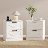 RichYa White Nightstand with Drawer and Charging Station, Farmhouse End Table with Open Shelf and Metal Handle, Side Table for Bedroom