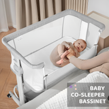 Cowiewie 3 in 1 Baby Bassinet, All Mesh Breathable, Rocking Bassinet and Bedside Sleeper with Wheels, 0-6 Months Infant, Light Gray