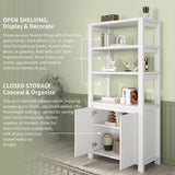 RichYa Bookcase with Doors & 3-Tier Open Shelves,Bottom Closed Storage Cabinet for Living Room,Home Office,White
