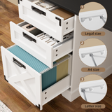 RichYa 57" Farmhouse L Shaped Desk with Hutch, Executive Desk with Charging Station, Home Office Desk with Sliding Doors and File Cabinet, Wood Corner Desk for Home Office, White