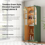 RichYa 71"H Tall Kitchen Pantry Cabinet with LED Light,4 Glass Doors Curio Cabinet,5 Tier Display Cabinets for Dining Living Room,Green(A)