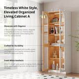 RichYa 71"H Tall Kitchen Pantry Cabinet with LED Light,4 Glass Doors Curio Cabinet,5 Tier Display Cabinets for Dining Living Room,Green(A)