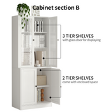 RichYa 71'' Tall White Bookshelf,5 Shelf Bookcase with Glass Door for Home Office