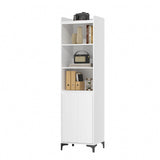 RichYa 71"H Narrow Bookcase with Door,3 Cubes Display Bookshelves,5 Tier Storage Cabinet with Metal Leg for Office,Living Room,White